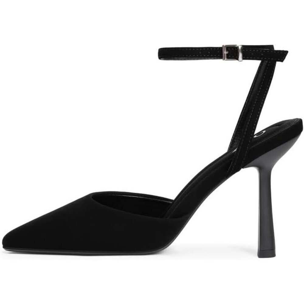 Close Toe Ankle Strap Women Black Heels Pointed Toe Stiletto Pumps Wedding Shoes - Picture 2 of 7